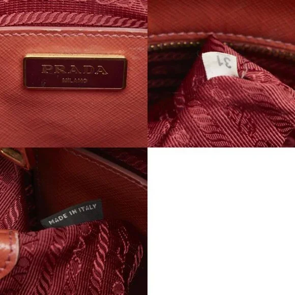 Prada Triangle Logo Plate Shoulder Bag 2-Way Orange Leather - Picture 10 of 10